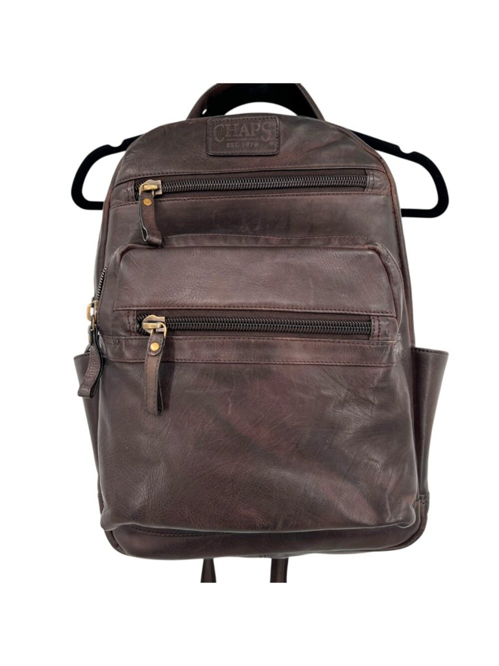 Chaps Leather Backpack Dark Brown Travel Laptop Bag Multi Pocket Rucksack
